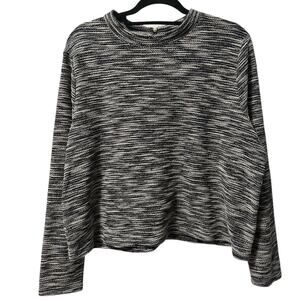 H&M Black White Marled Knit Sweater Top Women’s XL Crew Neck Long Sleeve Zip